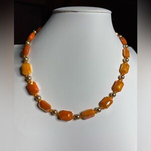 Handmade Necklace Vibrant Orange and Gold Beads 18 inches.